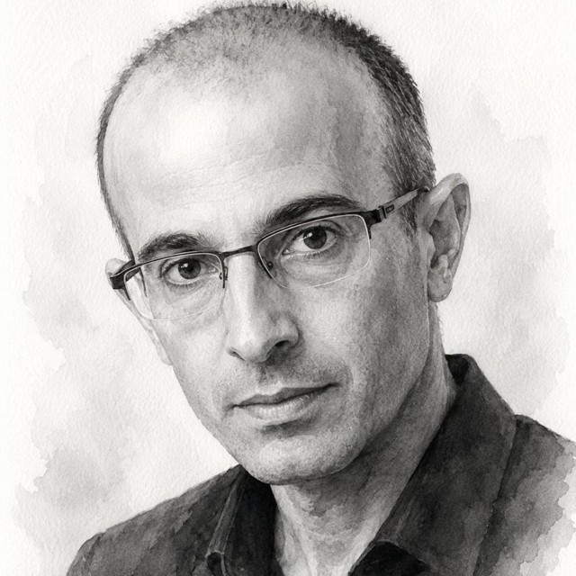 Retrato en acuarela de Yuval Noah Harari